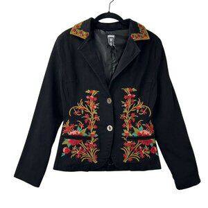 by WE Women’s Size Small Black Floral Embroidered With Button Blazer Jacket